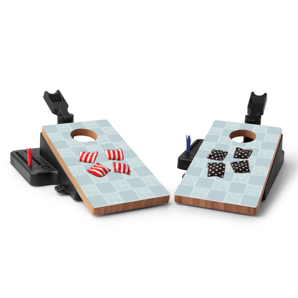 Beachy Blue Grid Double Chuck Mini Cornhole Tabletop Game