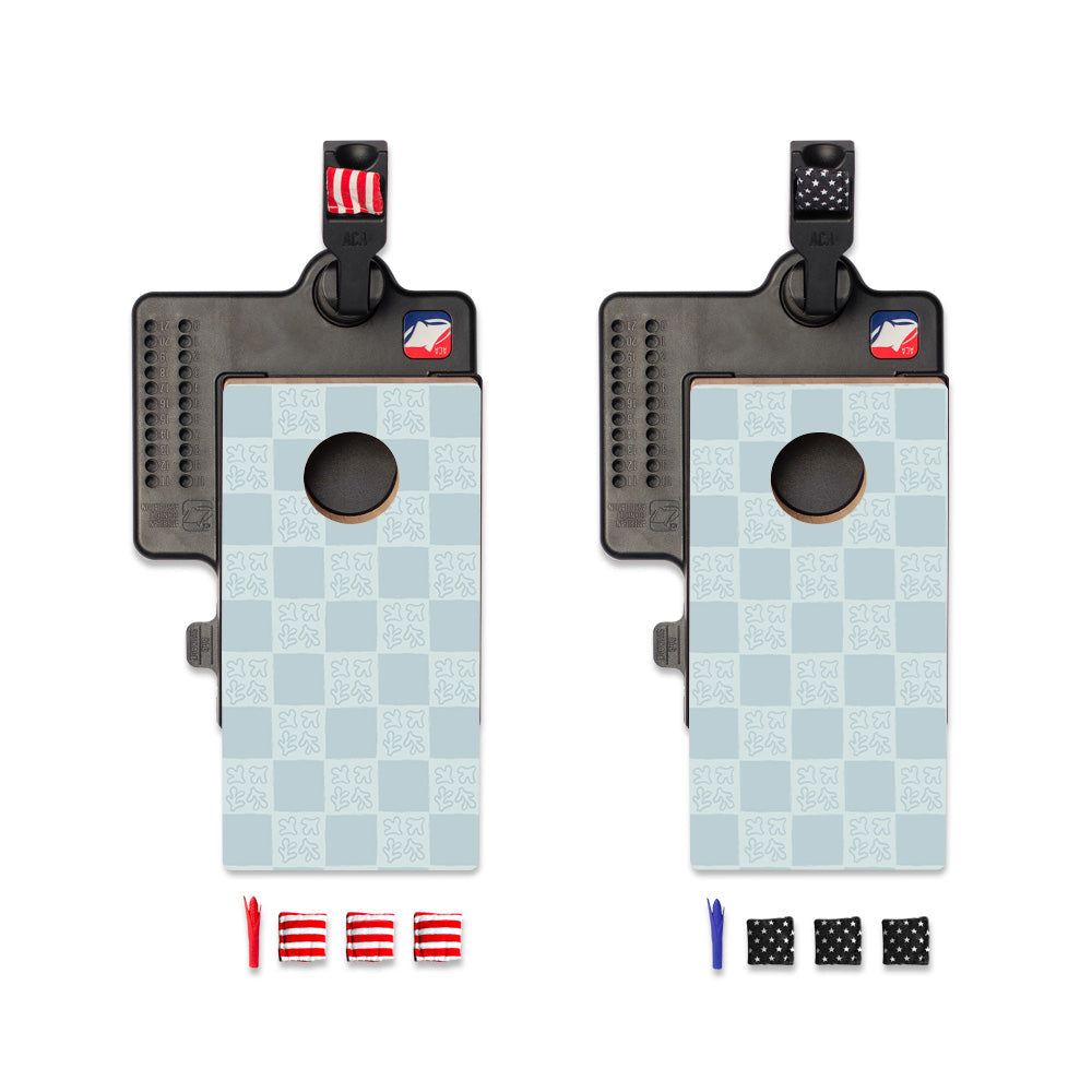 Beachy Blue Grid Double Chuck Mini Cornhole Tabletop Game