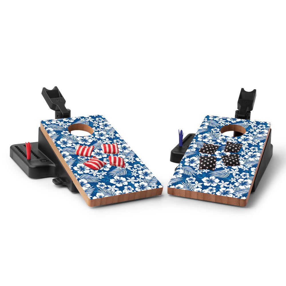Blue Hibiscus Double Chuck Mini Cornhole Tabletop Game