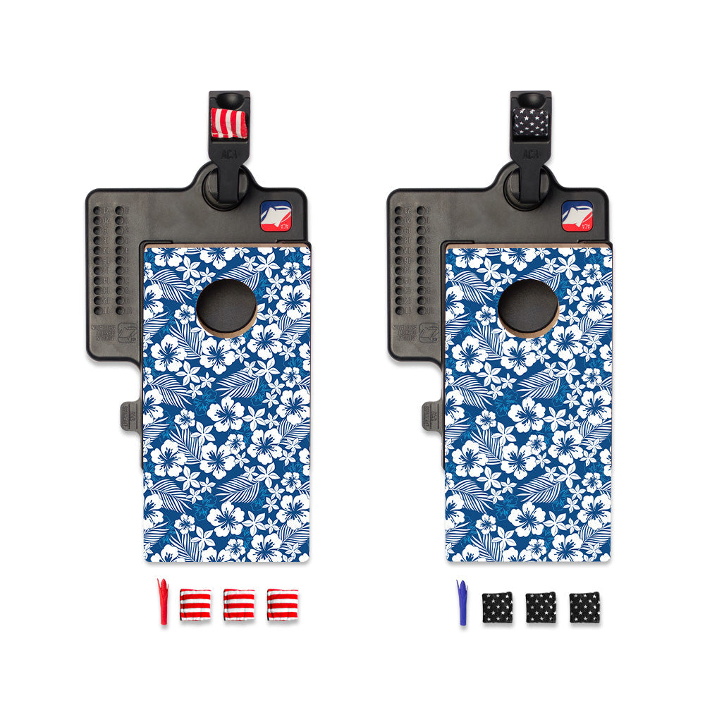 Blue Hibiscus Double Chuck Mini Cornhole Tabletop Game