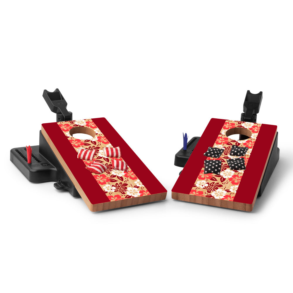Red Hibiscus Double Chuck Mini Cornhole Tabletop Game