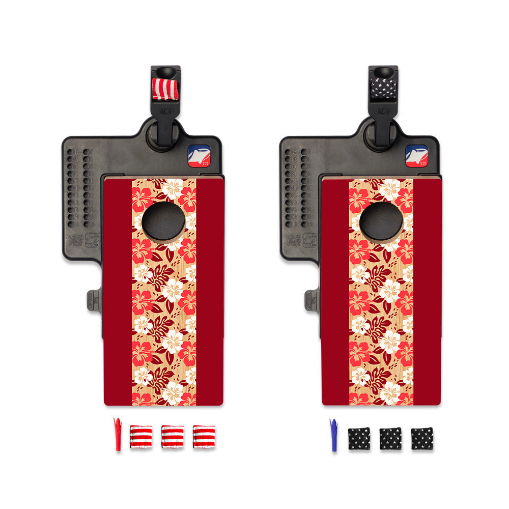 Red Hibiscus Double Chuck Mini Cornhole Tabletop Game