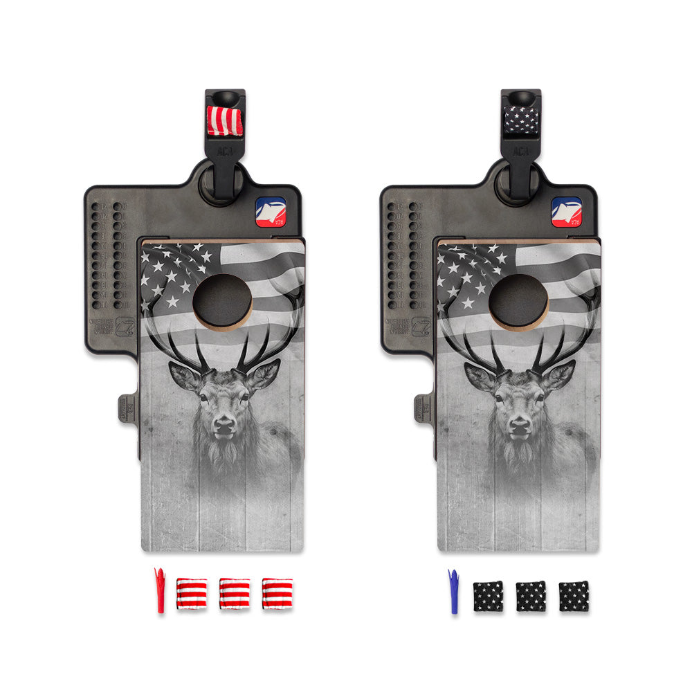 American Flag Deer Double Chuck Mini Cornhole Tabletop Game
