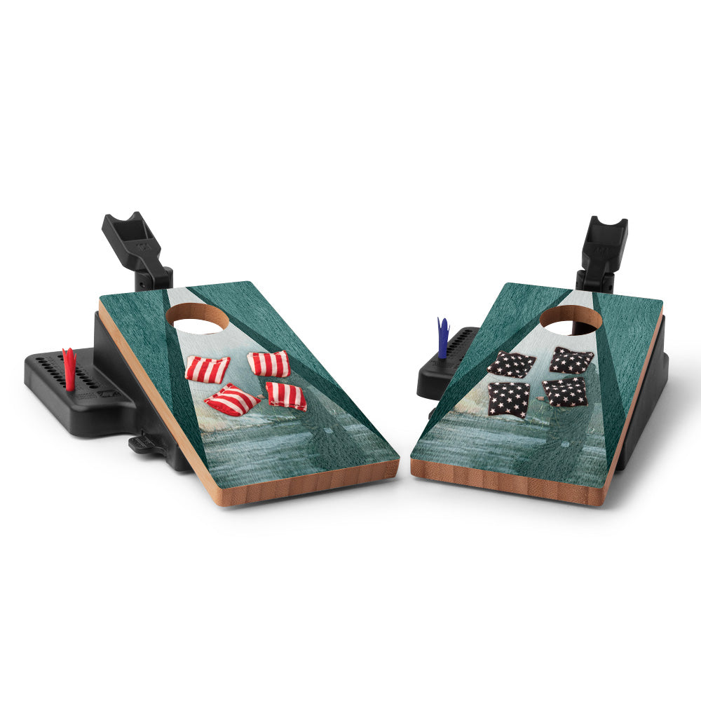 Teal Fishing Classic Triangle Double Chuck Mini Cornhole Tabletop Game