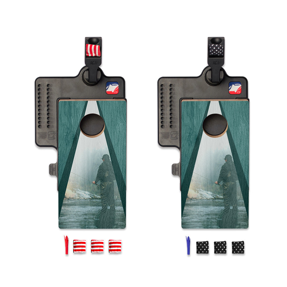 Teal Fishing Classic Triangle Double Chuck Mini Cornhole Tabletop Game