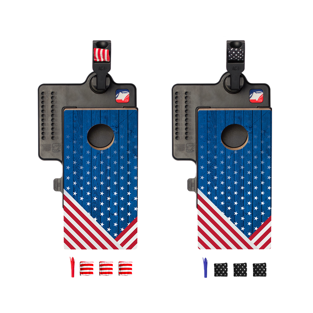 Wooden American Flag Double Chuck Mini Cornhole Tabletop Game