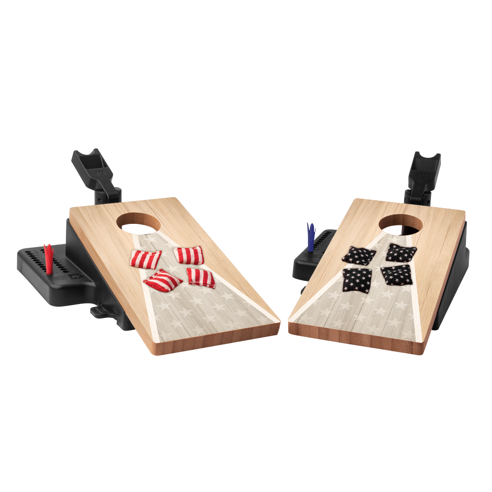 Natural Wood Triangle Flag Double Chuck Mini Cornhole Tabletop Game