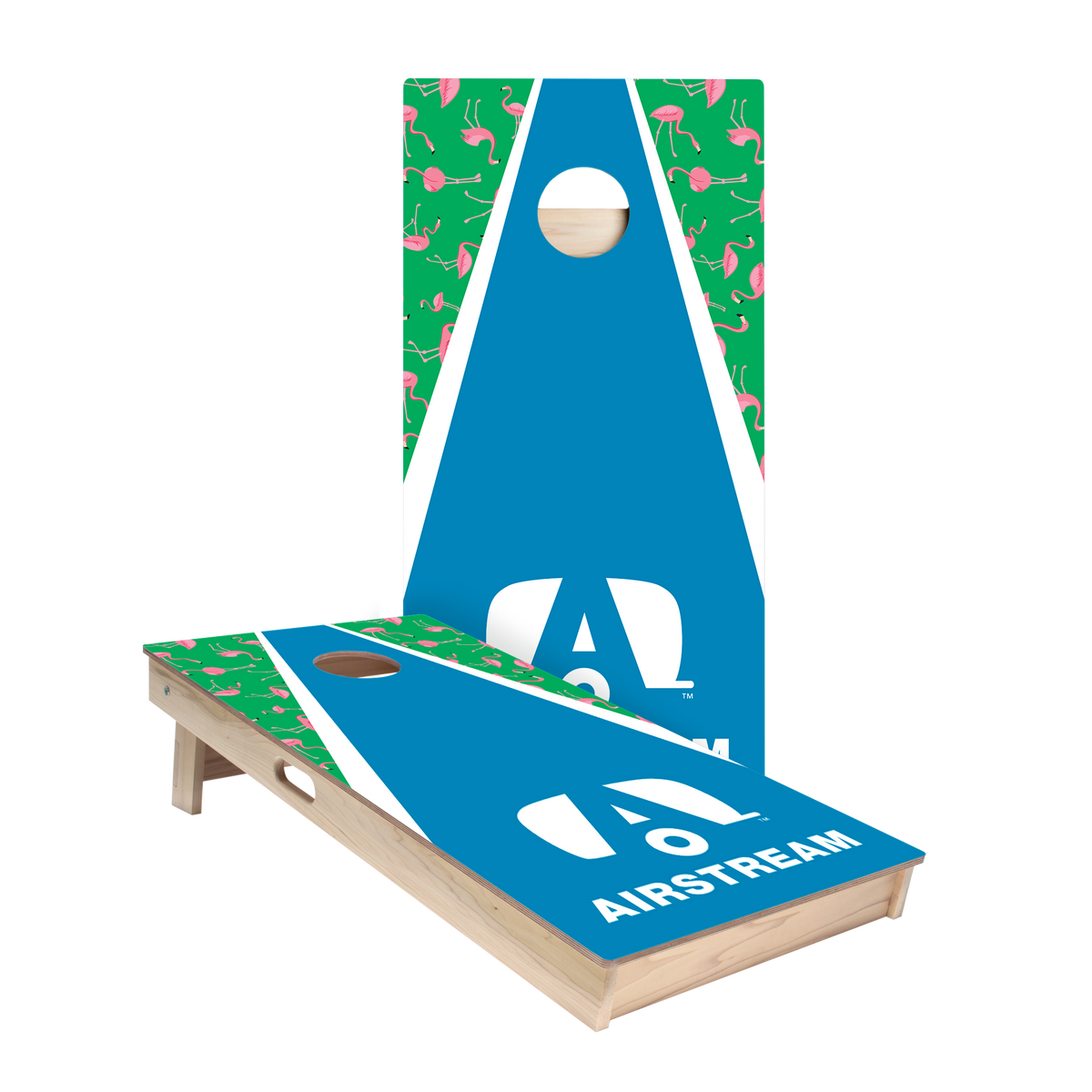 Airstream Classic Triangle Flamingos Wood Cornhole Boards