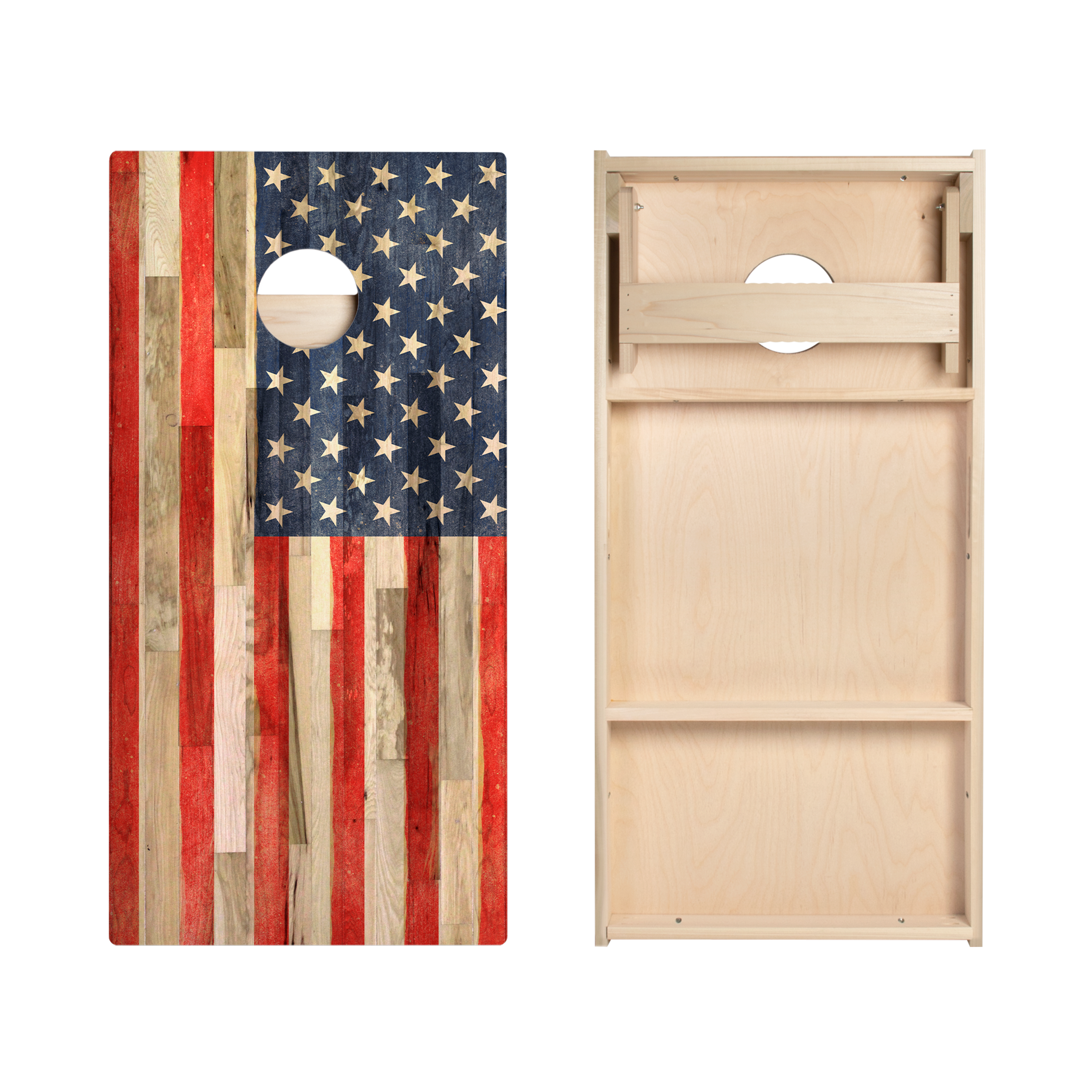 Planked Wood American Flag Star Cornhole Boards