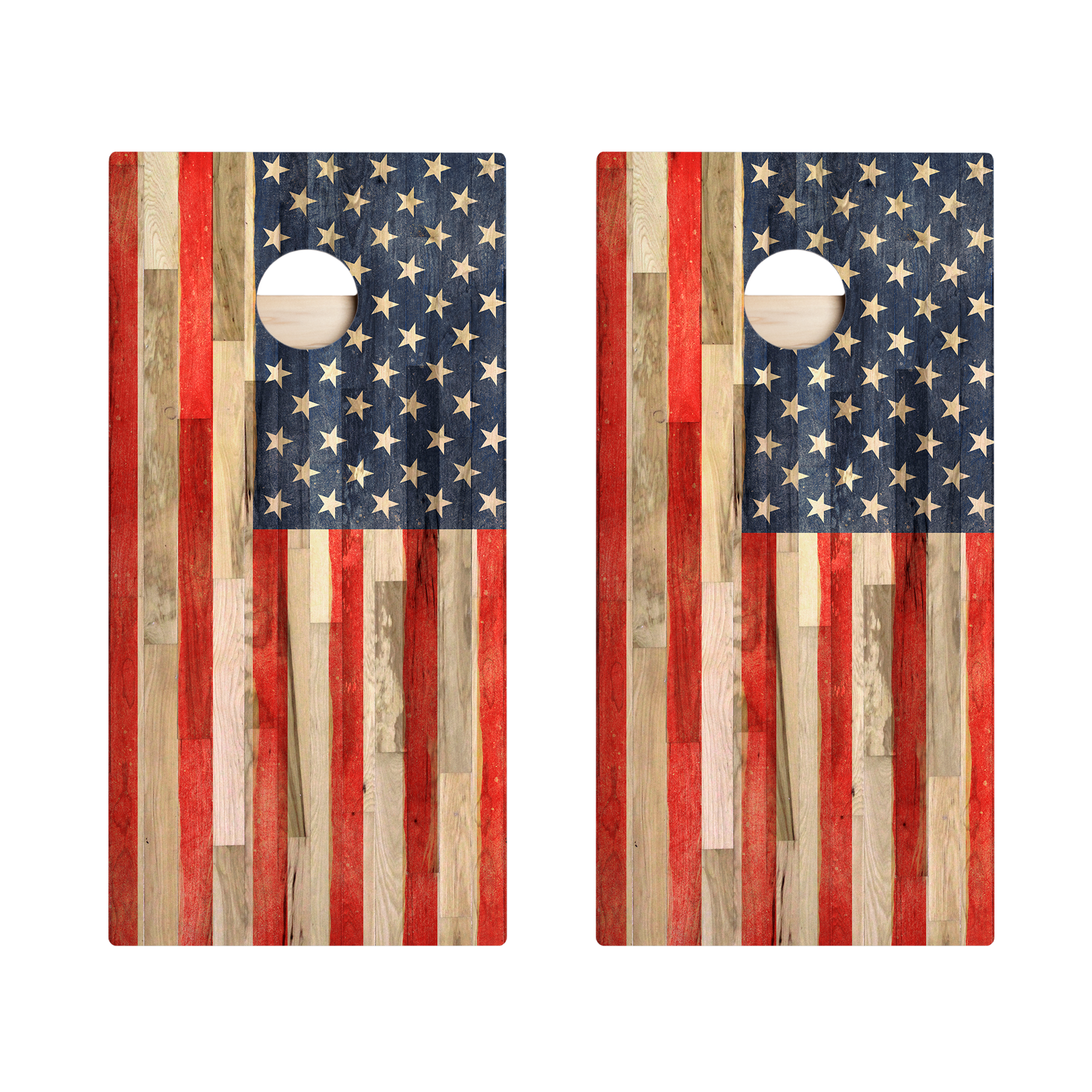 Planked Wood American Flag Star Cornhole Boards