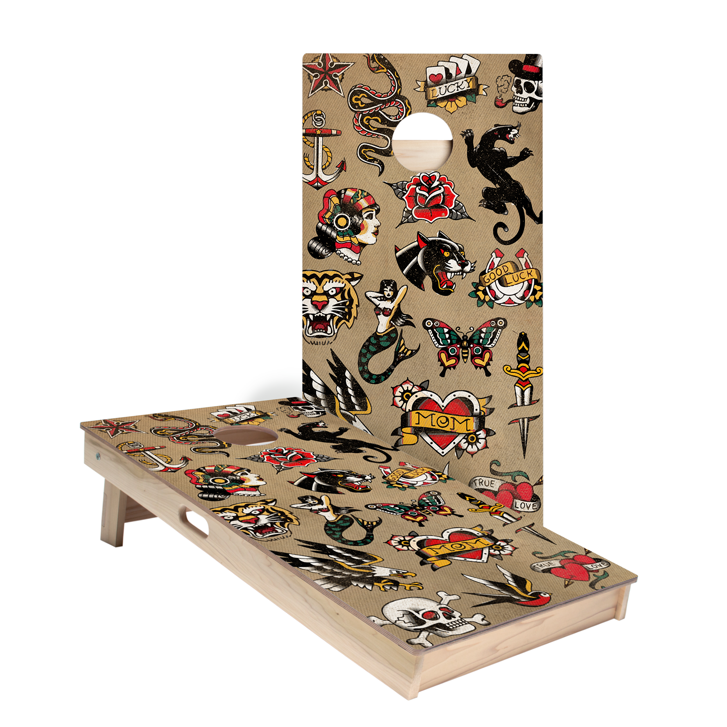Trad Tattoo Art Star Cornhole Boards