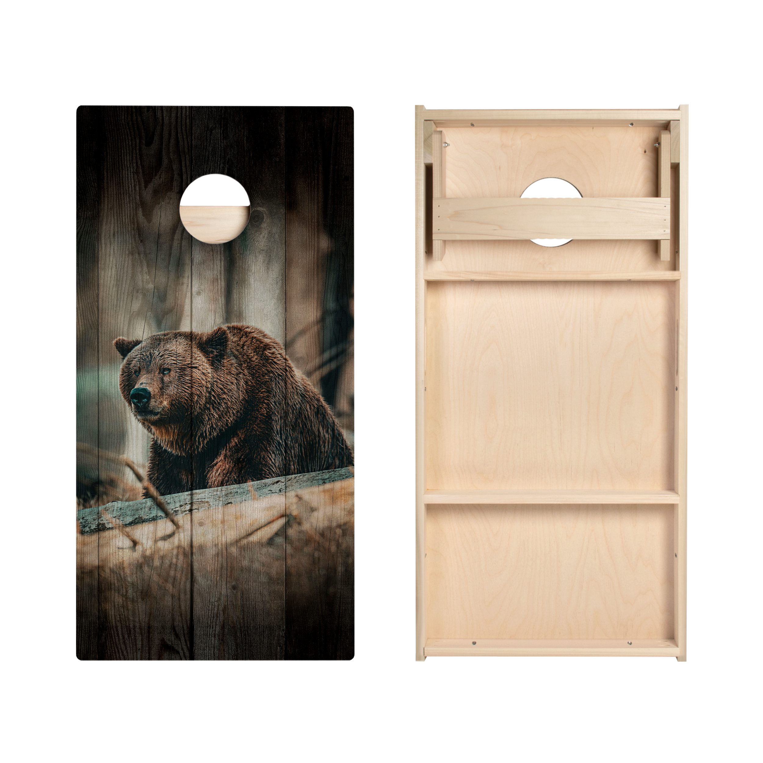 Rustic Wood Brown Bear Star Cornhole Boards