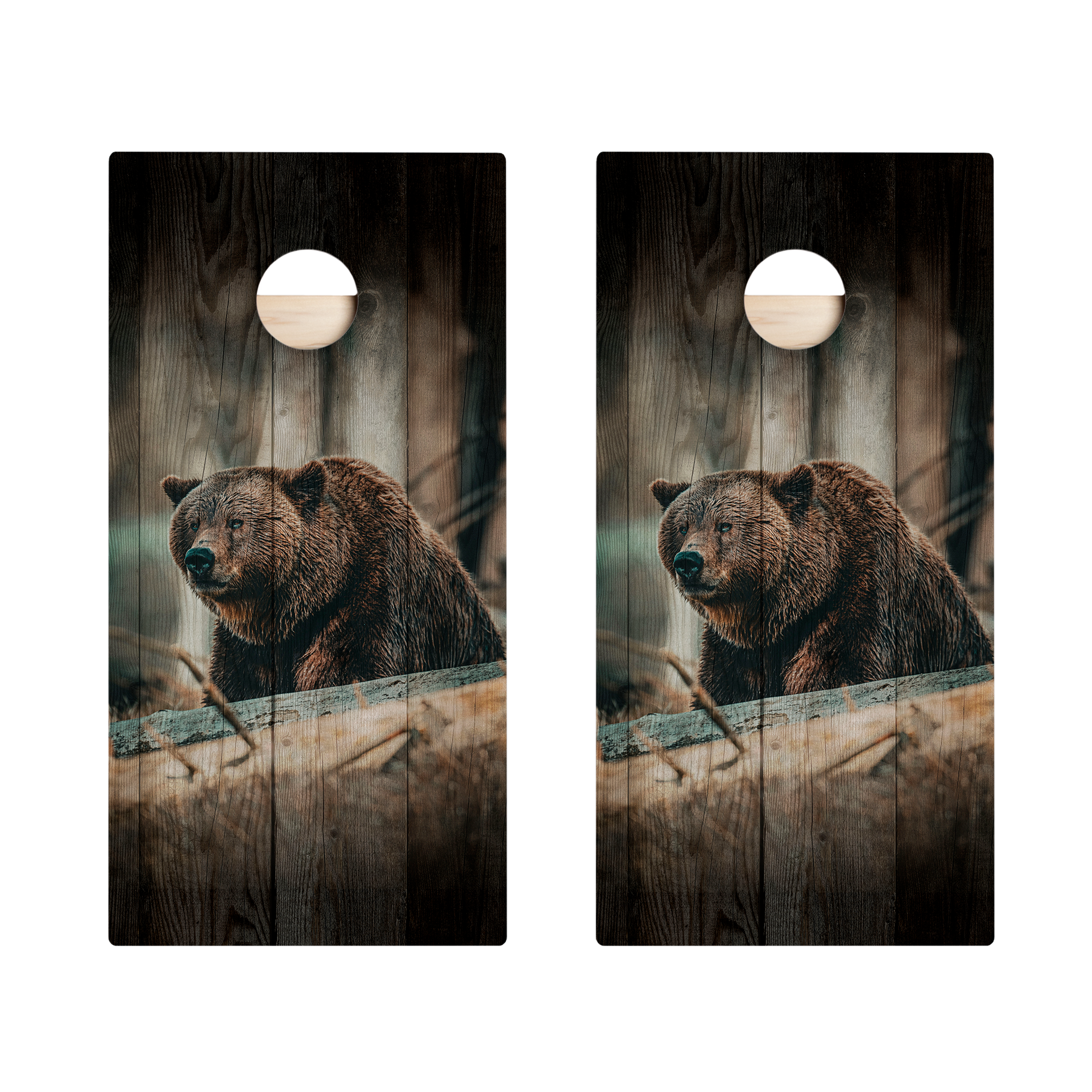 Rustic Wood Brown Bear Star Cornhole Boards