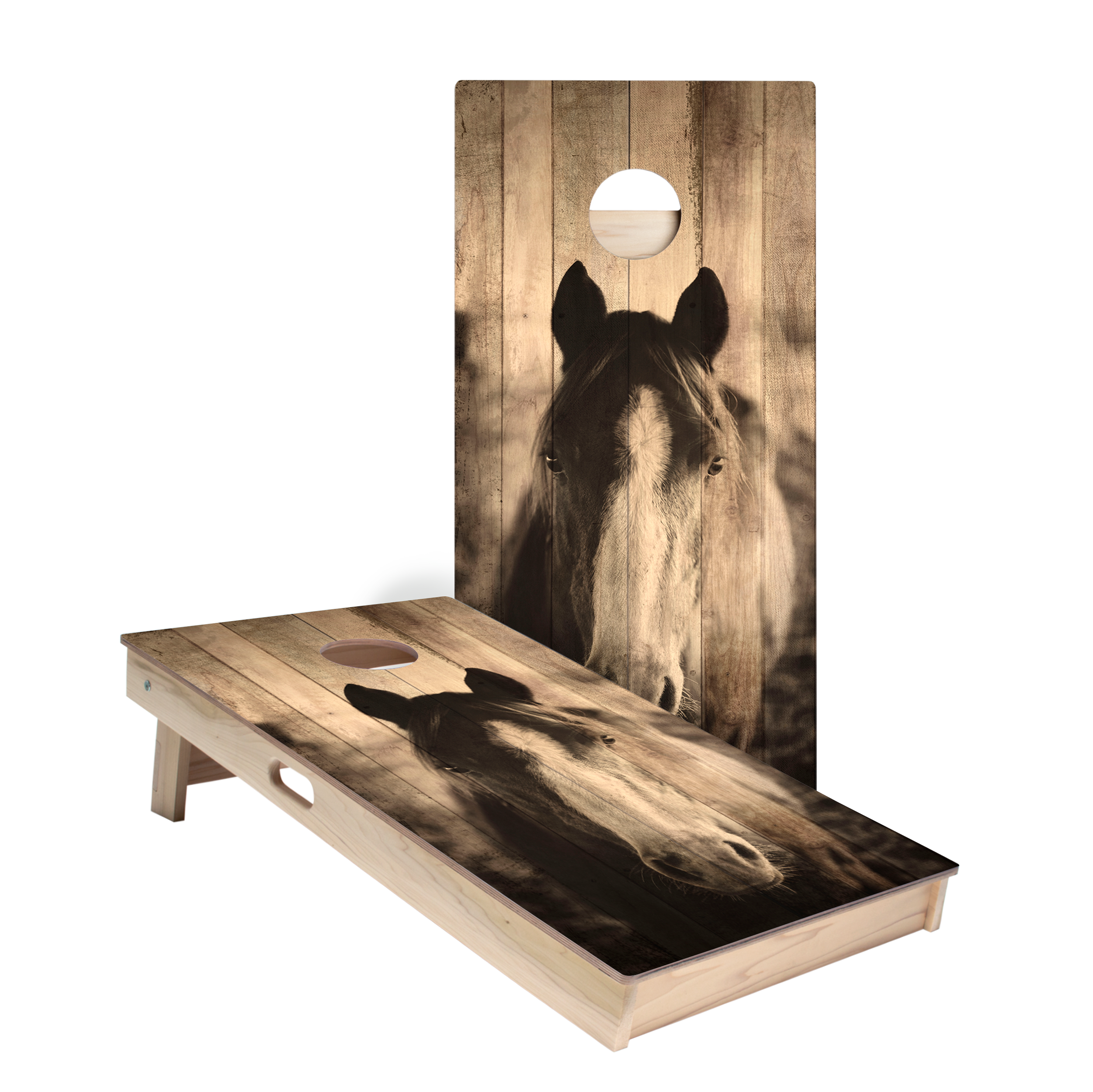 Rustic Wood Horse Star Cornhole Boards