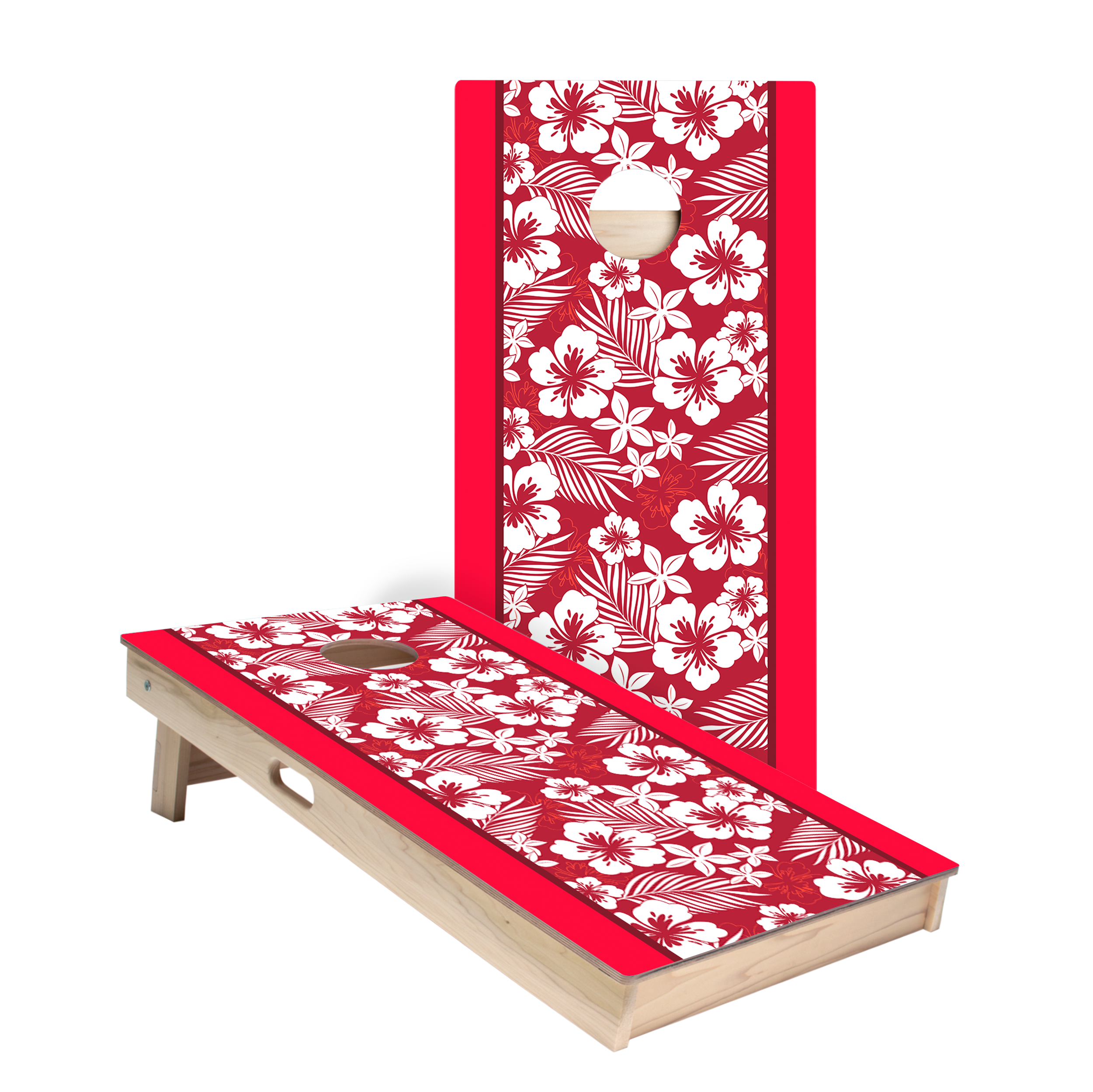 Red Hawaiian Hibiscus Star Cornhole Boards