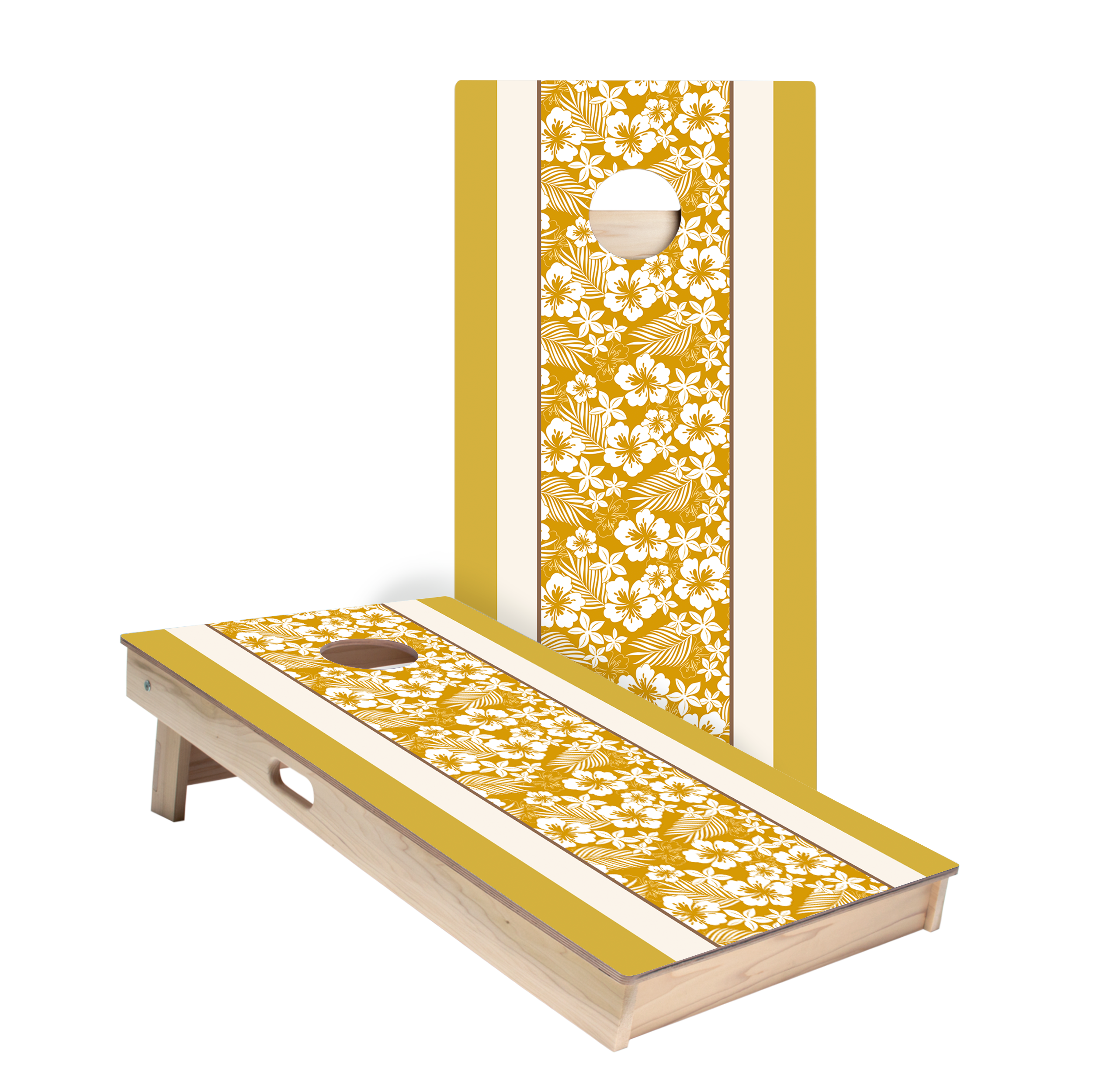 Yellow Hawaiian Hibiscus Star Cornhole Boards