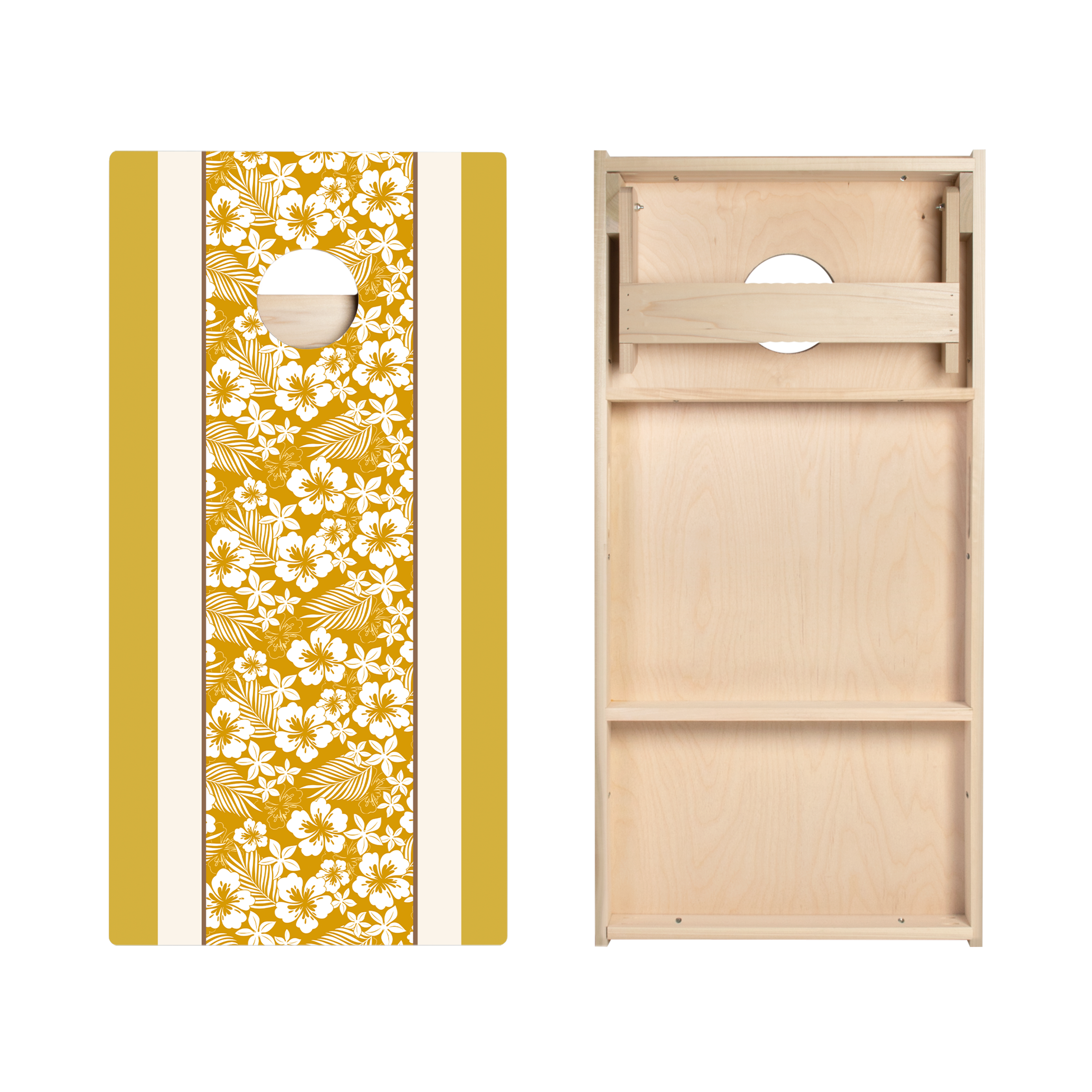 Yellow Hawaiian Hibiscus Star Cornhole Boards