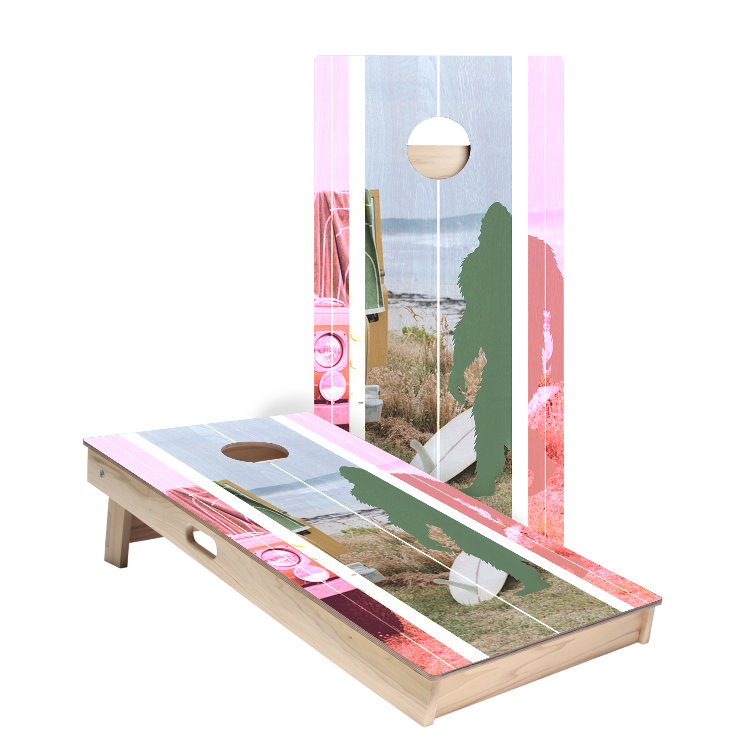 Retro Sasquatch Surf Star Cornhole Boards