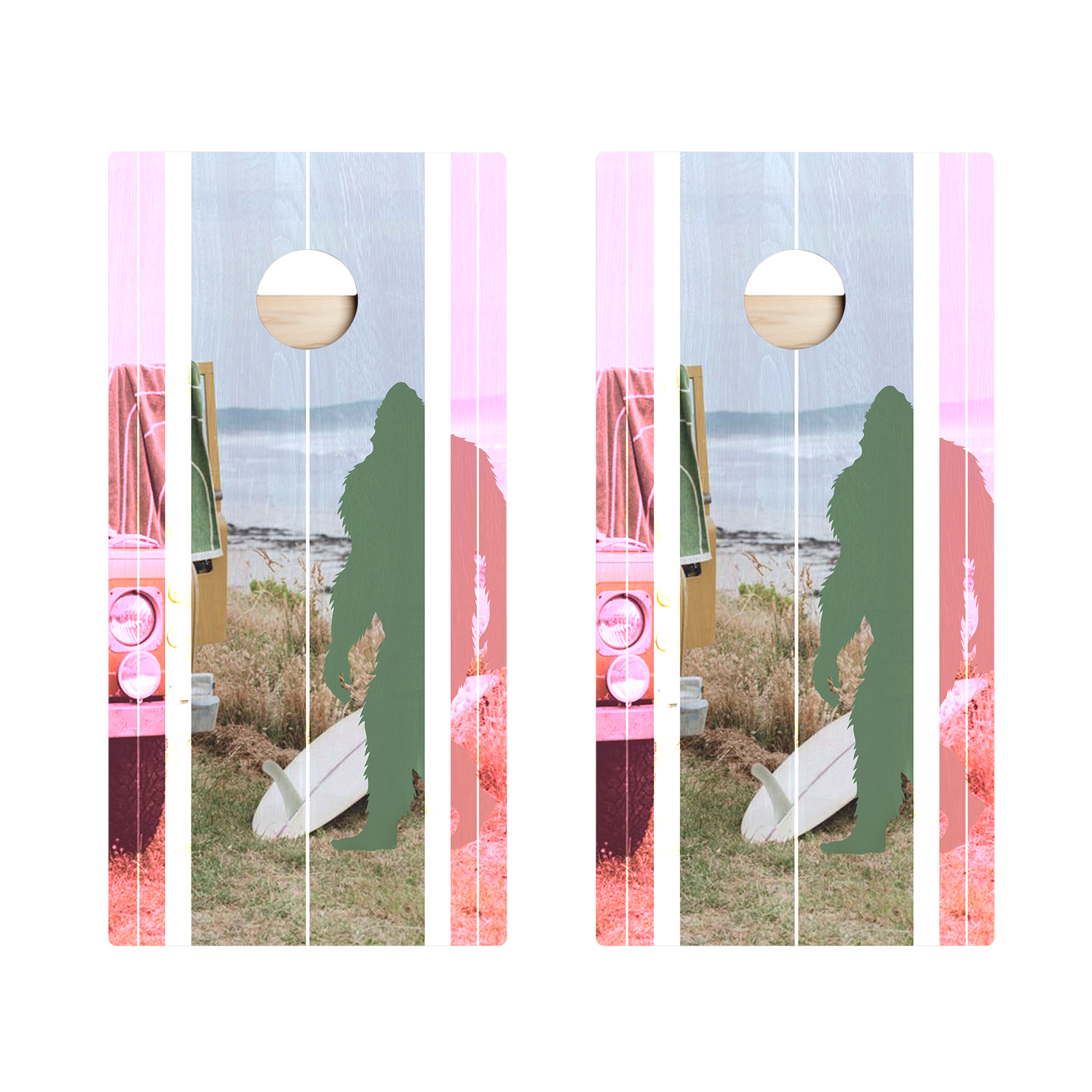 Retro Sasquatch Surf Star Cornhole Boards