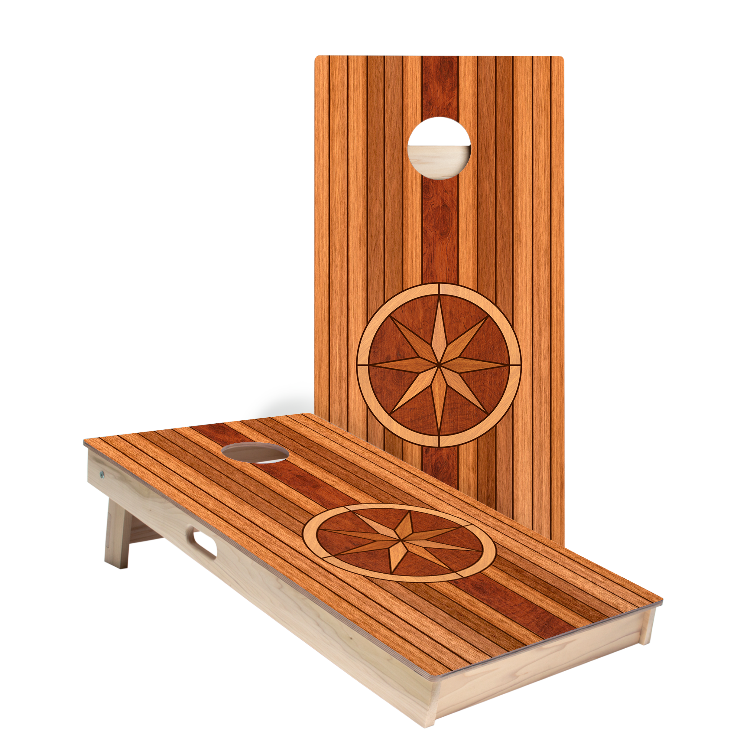 Wood Panel Compass Star Cornhole Boards
