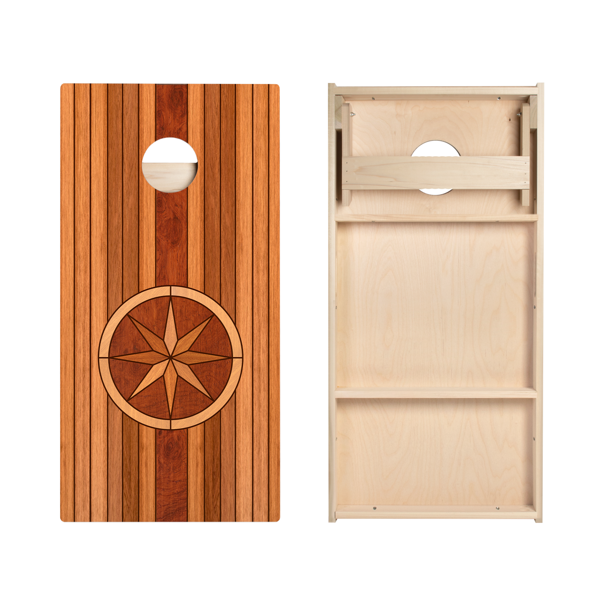 Wood Panel Compass Star Cornhole Boards