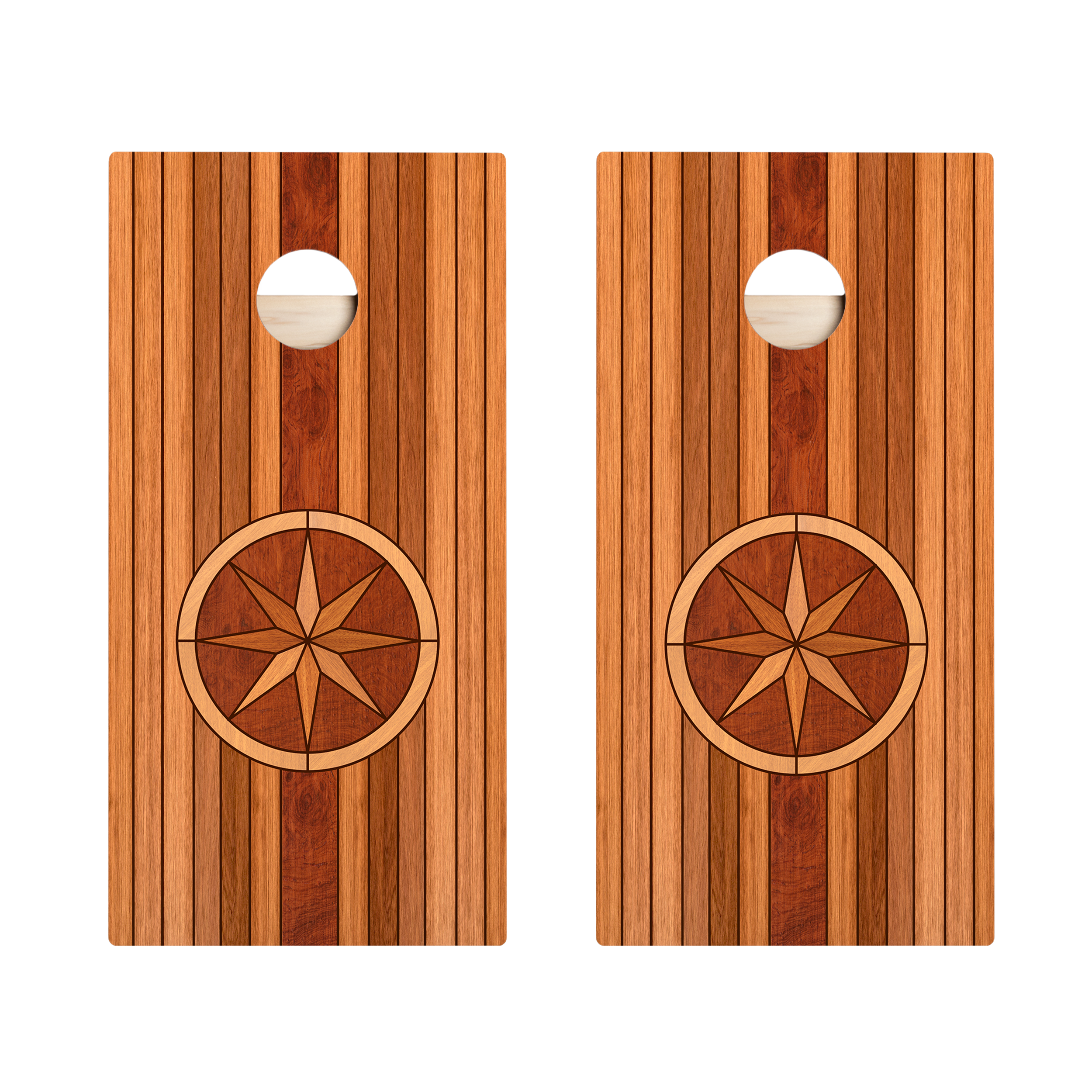 Wood Panel Compass Star Cornhole Boards