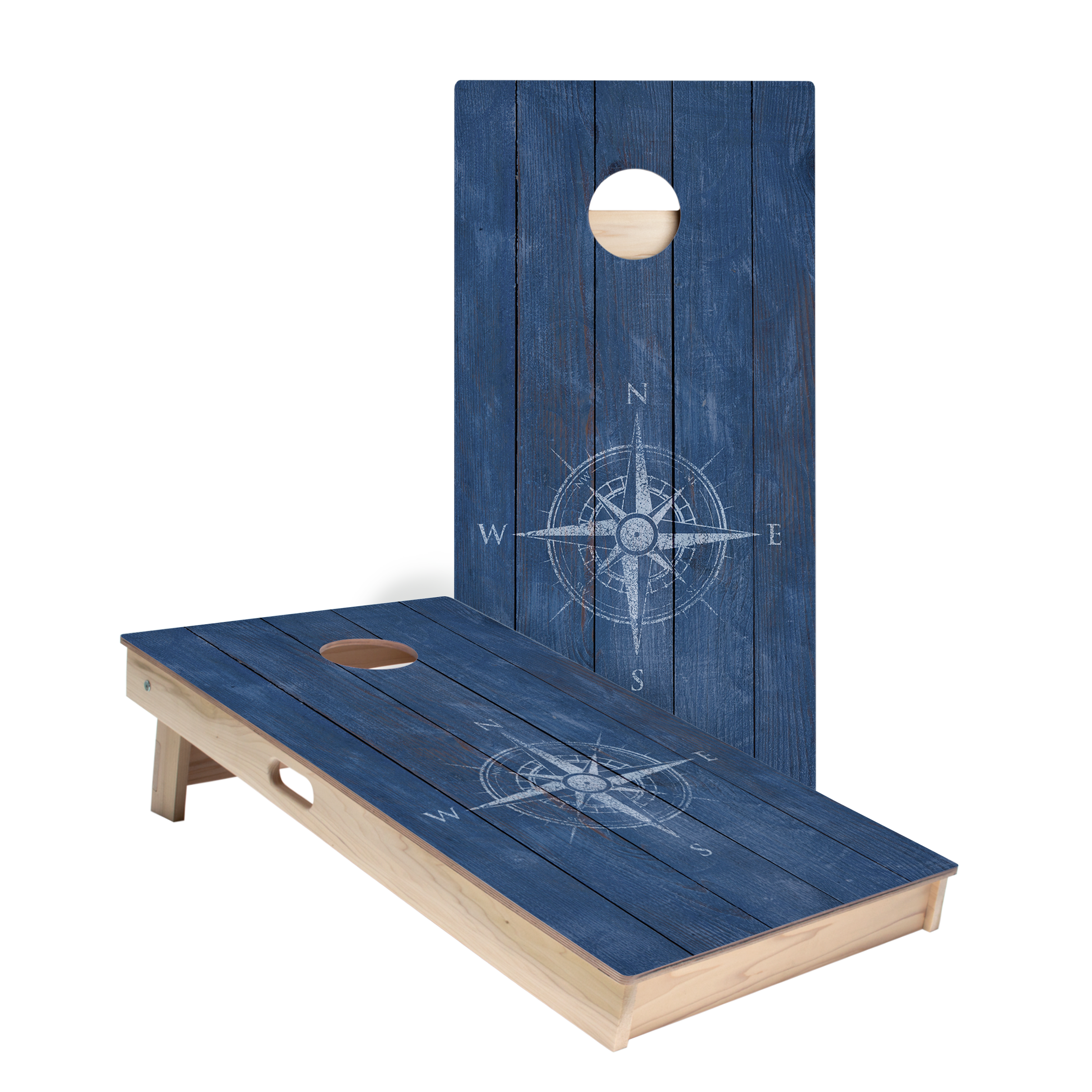 Weathered Wood Compass Star Cornhole Boards