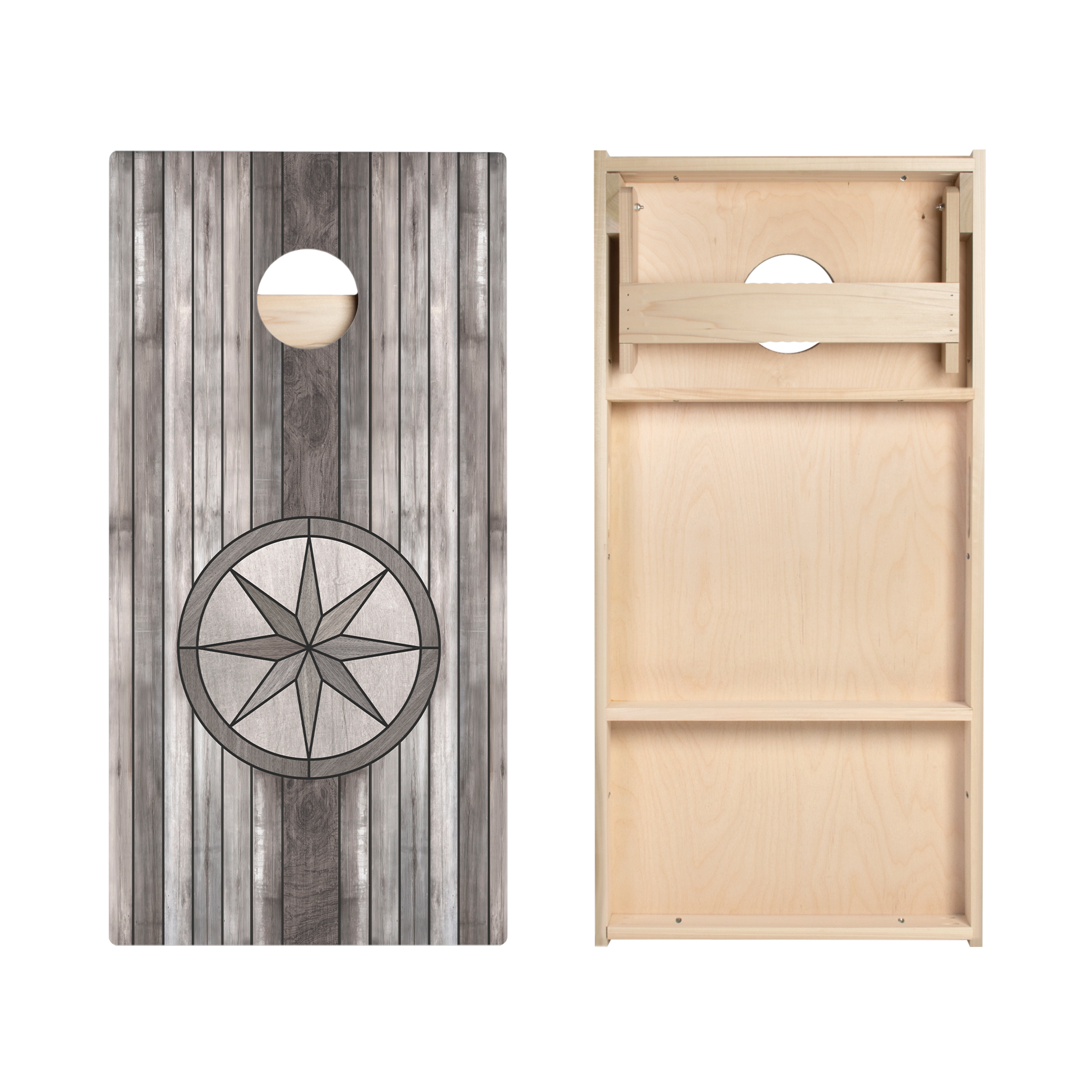 Gray Wood Compass Star Cornhole Boards