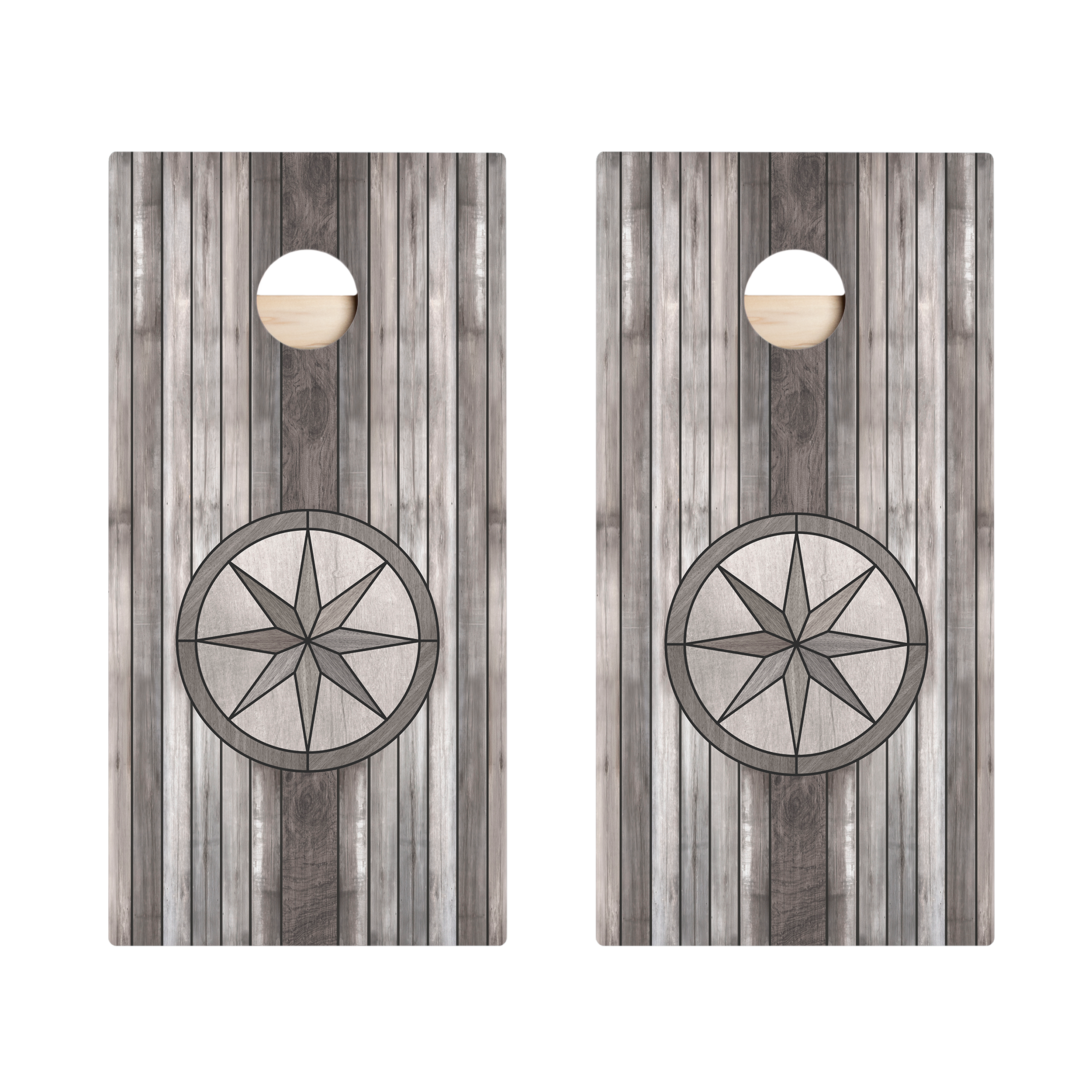Gray Wood Compass Star Cornhole Boards