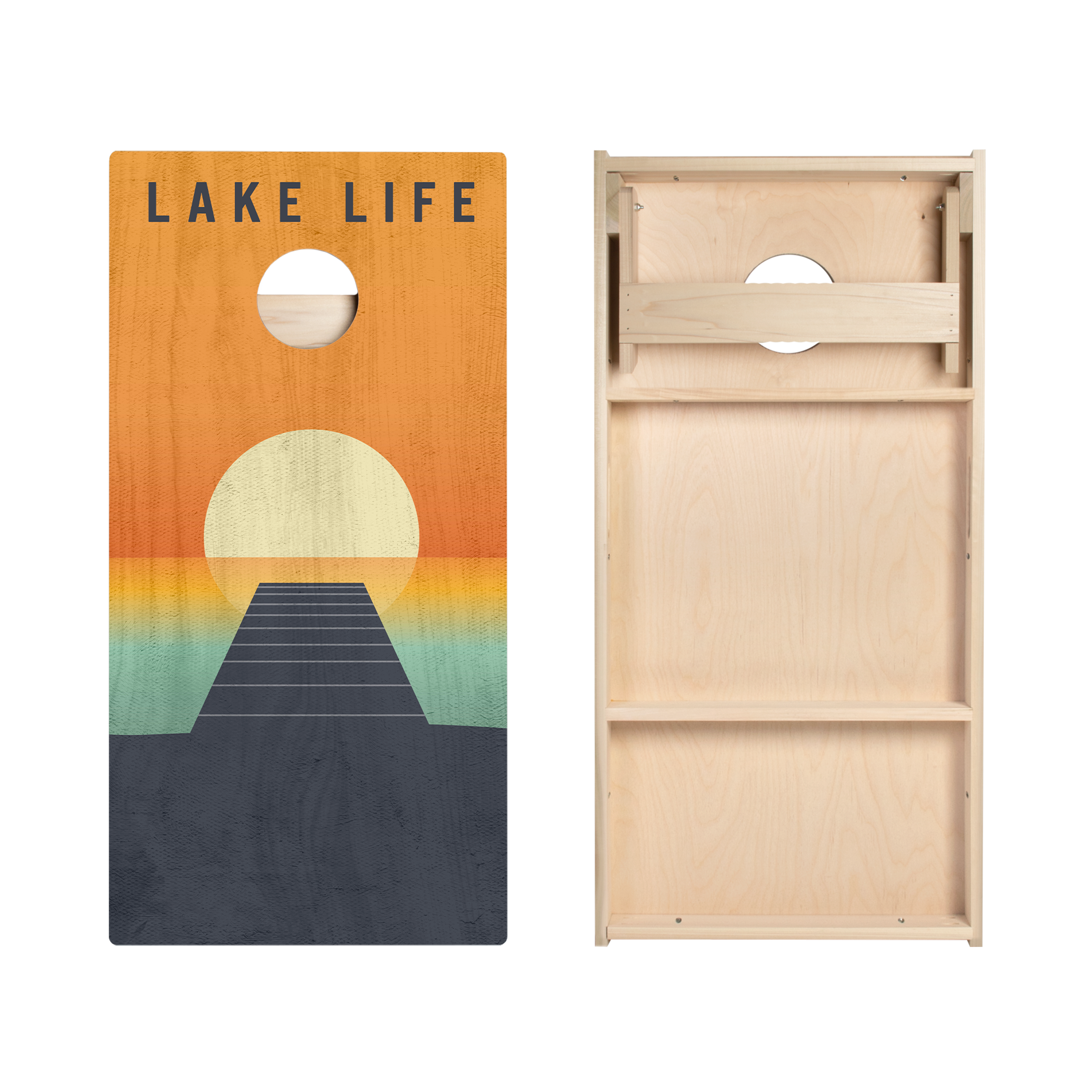 Lake Life Sunset Star Cornhole Boards