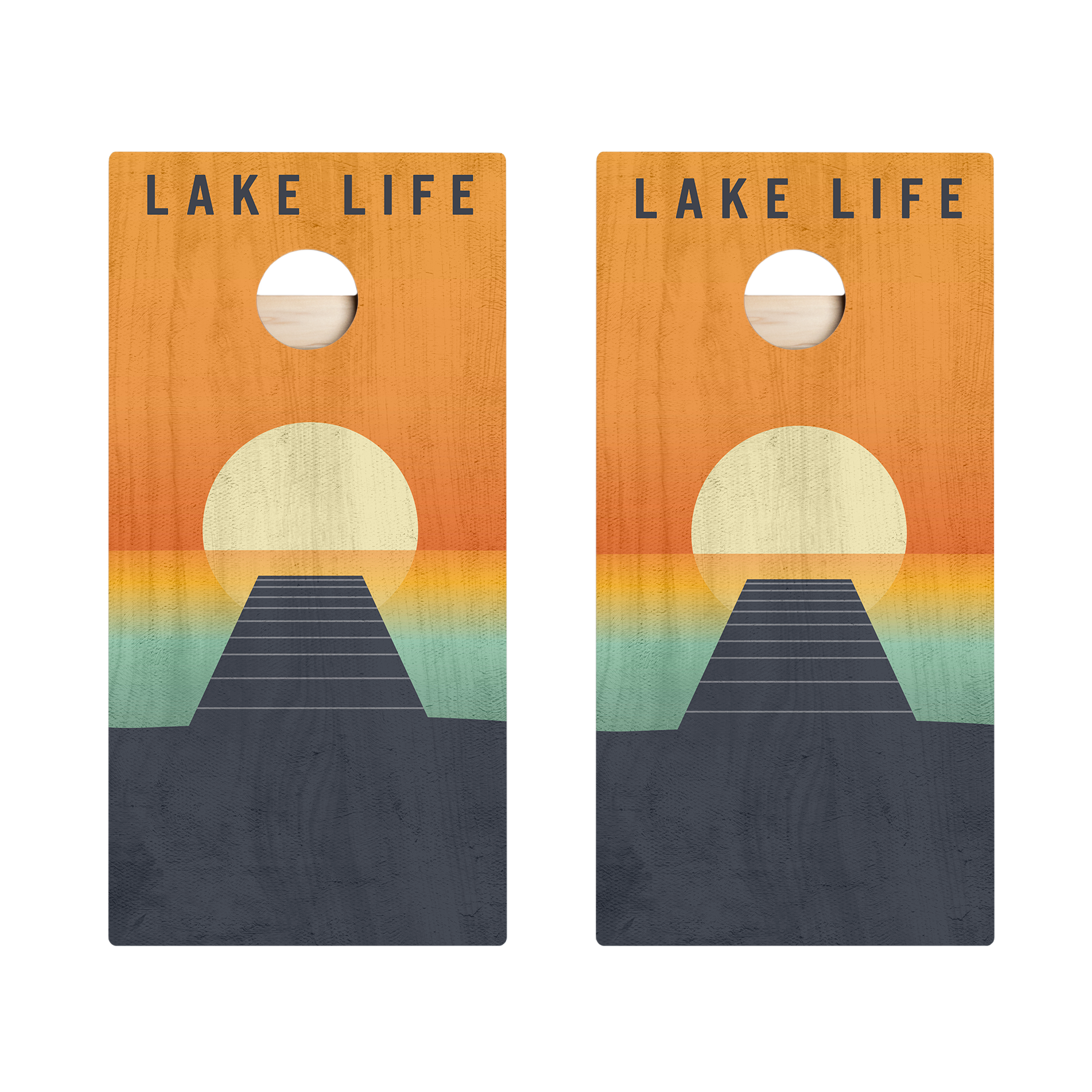 Lake Life Sunset Star Cornhole Boards