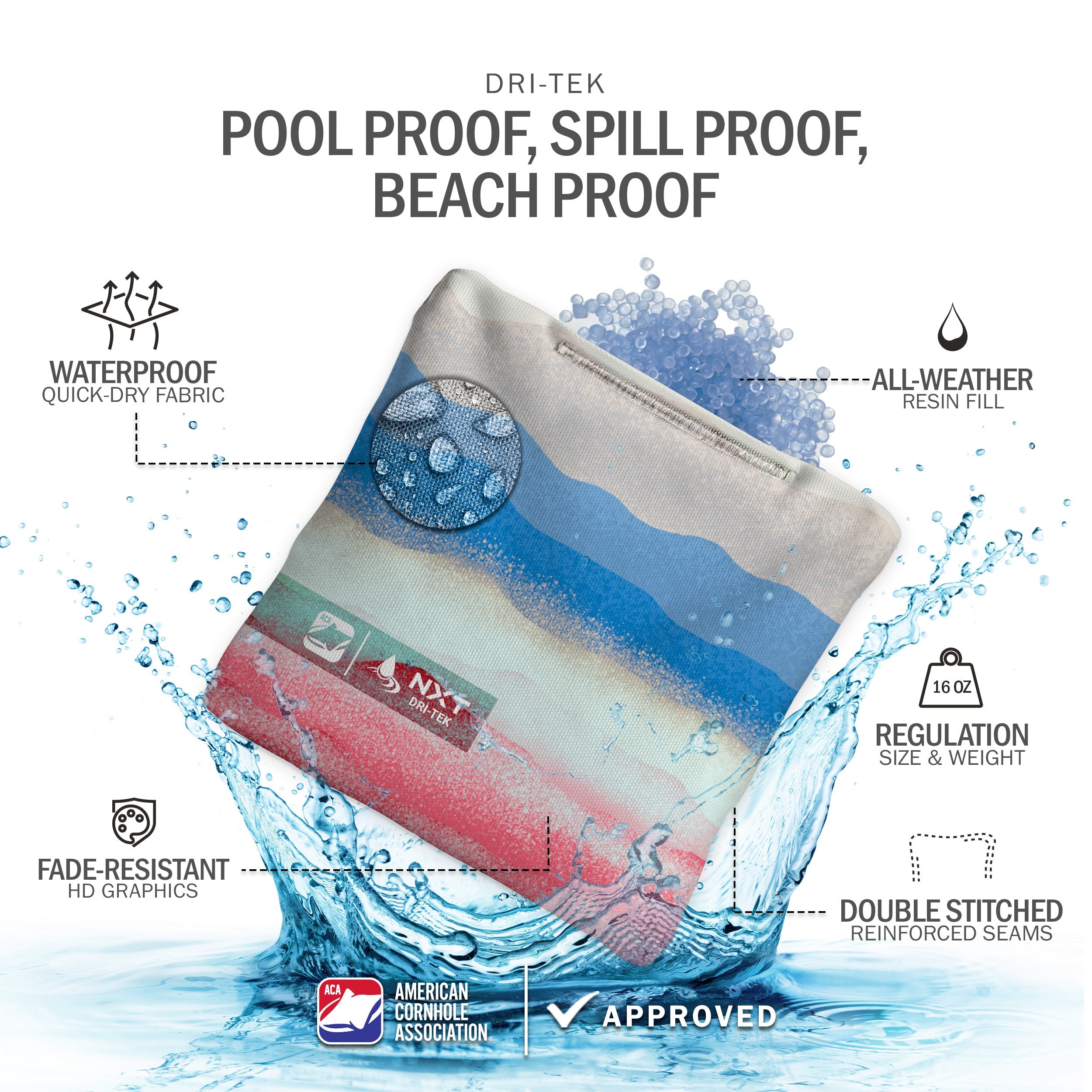 Rippling Stripes Red Blue NXT Dri-Tek Cornhole Bags