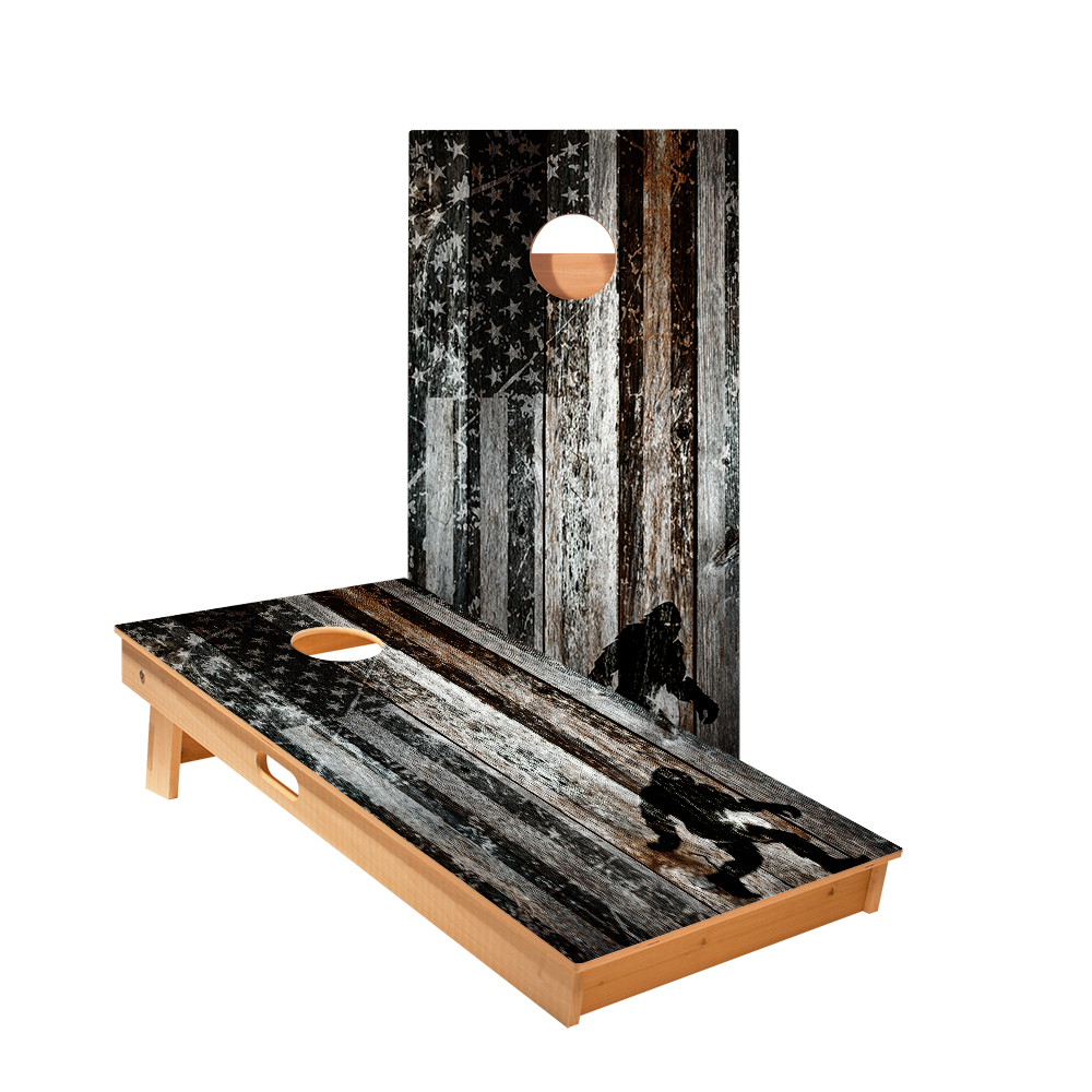 Rustic United States Flag Sasquatch Star Cornhole Boards
