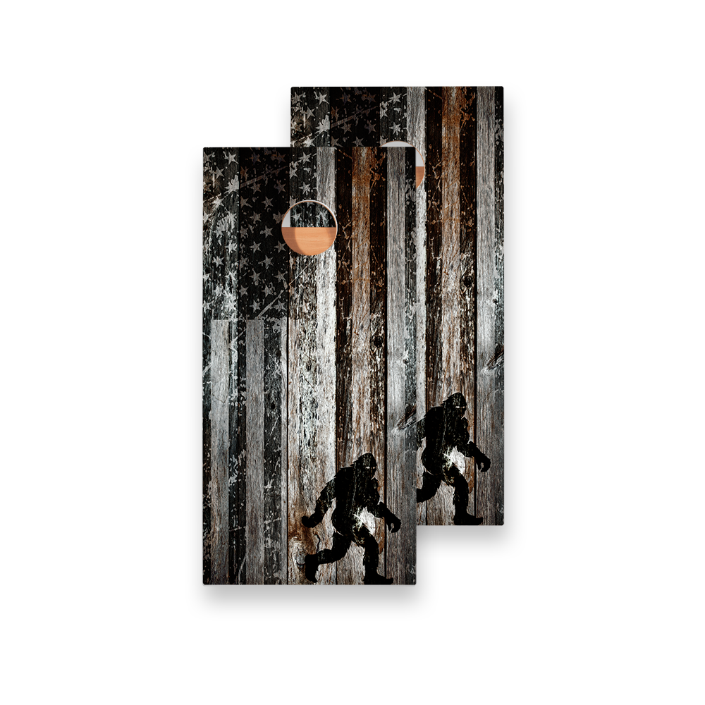Rustic United States Flag Sasquatch Star Cornhole Boards