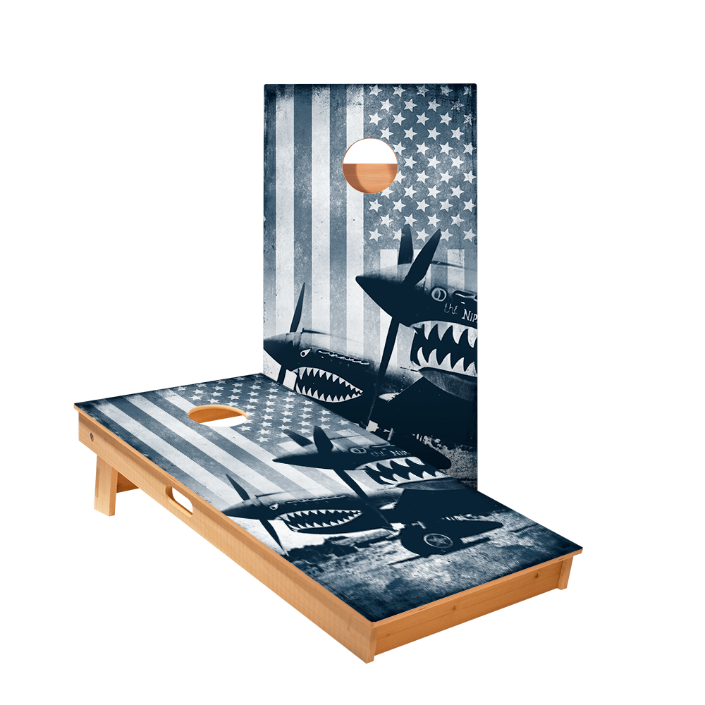 Vintage Black And White American Flag Plane Star Cornhole Boards