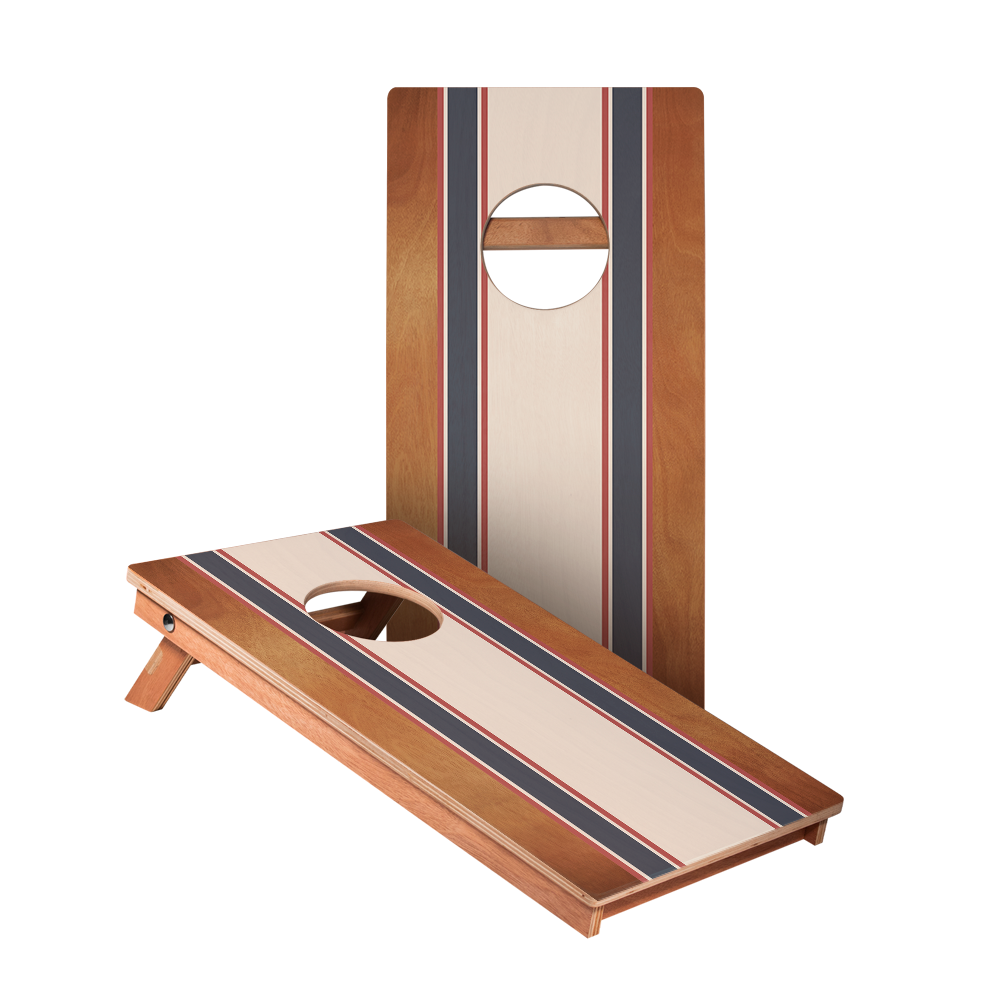 Classic Stripes Mahogany Cream, Blue, and Mauve Backyard 1200 Cornhole Boards