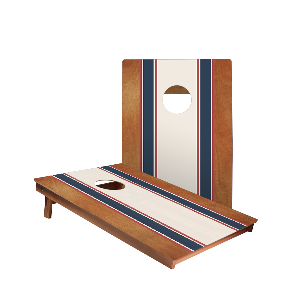 Classic Stripes Mahogany Cream, Blue, and Mauve Backyard 2300 Cornhole Boards
