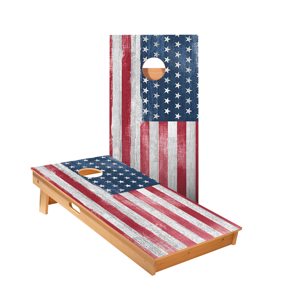 White Rustic Wood American Flag Star Cornhole Boards