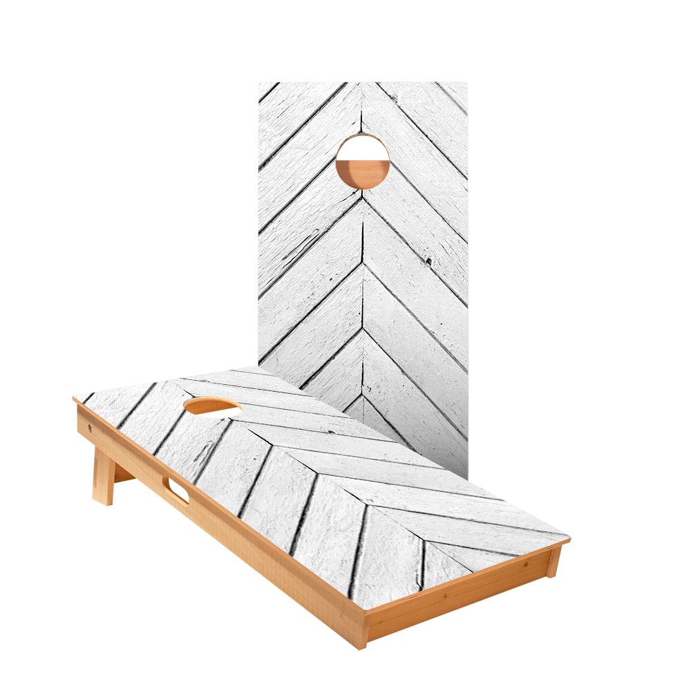 White Angled Wood Panels Star Cornhole Boards