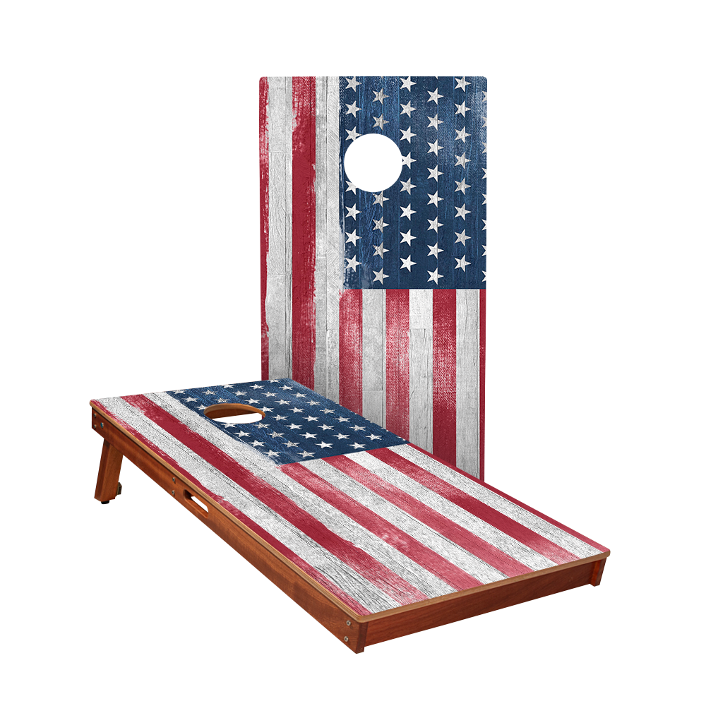 White Rustic Wood United States Flag Sig Pro Cornhole Boards