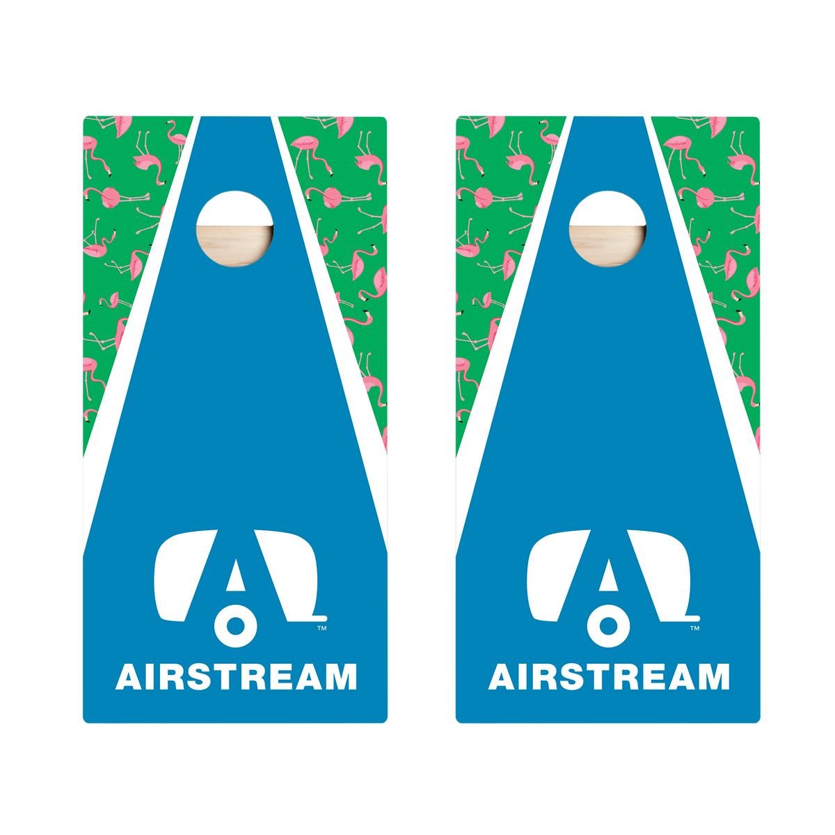 Airstream Classic Triangle Flamingos Wood Cornhole Boards