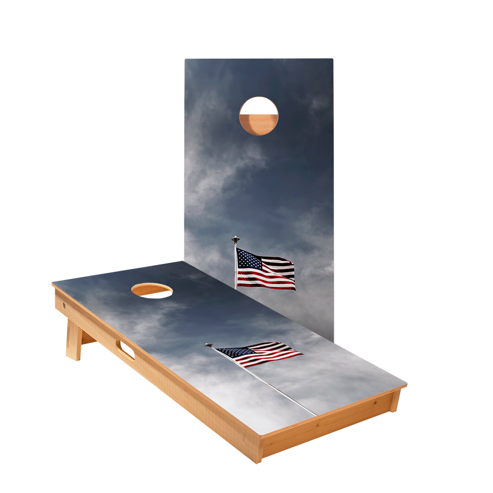 American Flag Pole Star Cornhole Boards