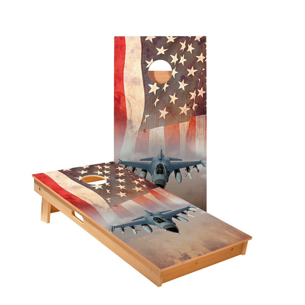 American Flag With Jet Star Cornhole Boards