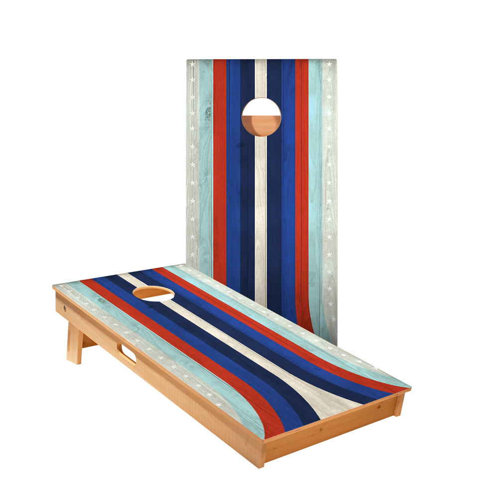 American Moto Curved Stripes Star Cornhole Boards