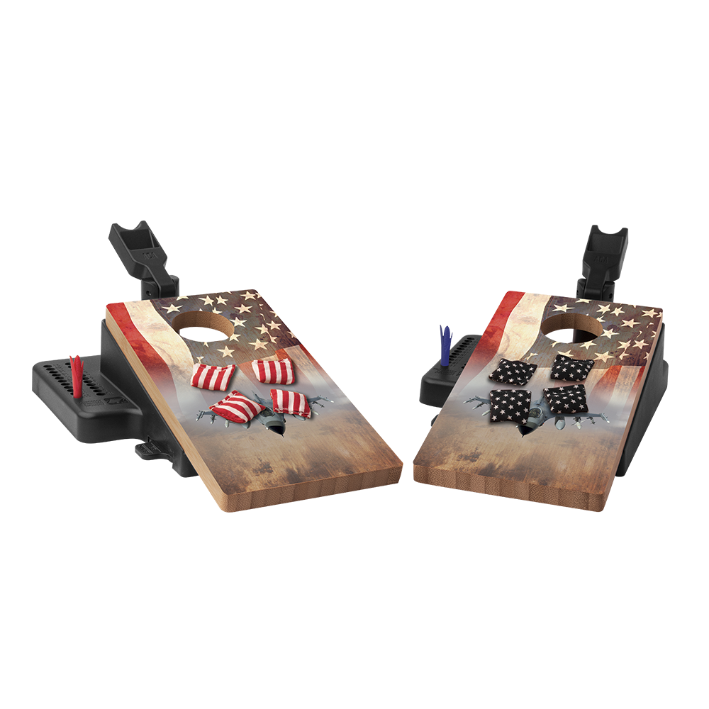 United States Flag With Jet Double Chuck Mini Cornhole Tabletop Game