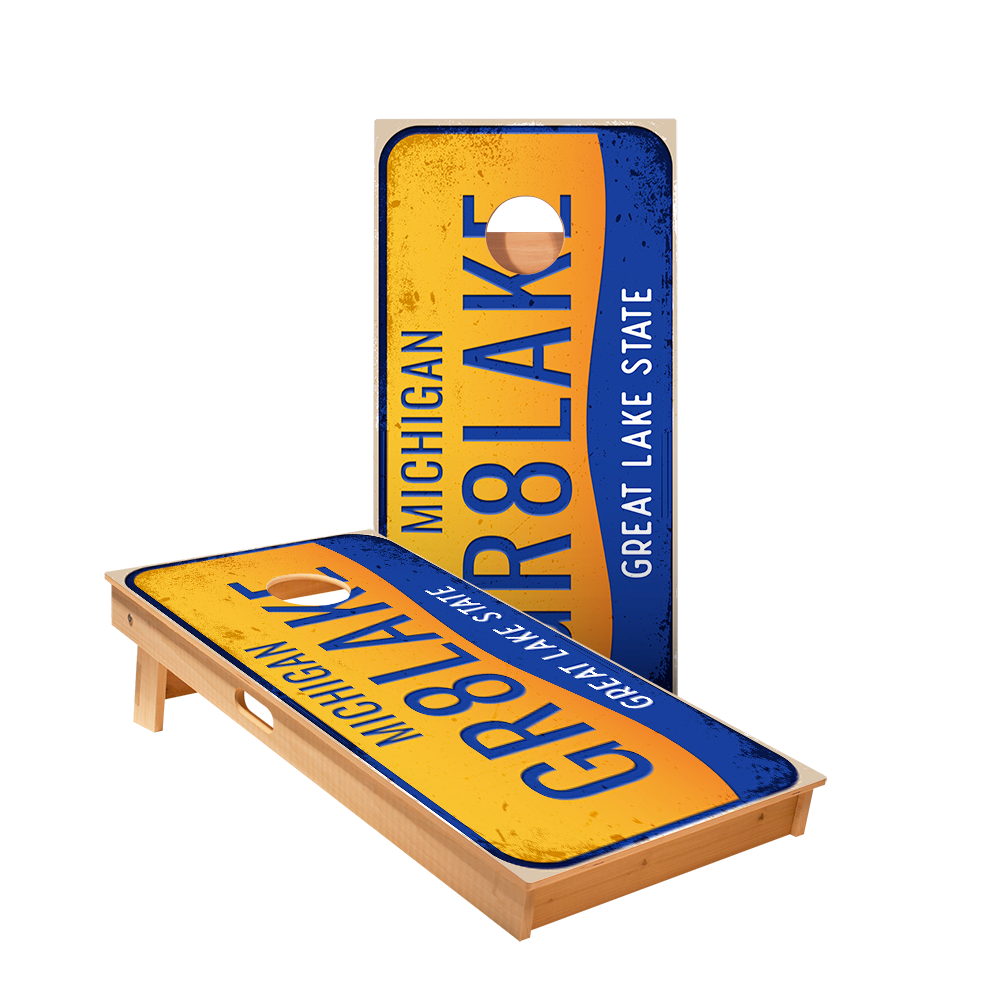 Home State License Plate Michigan Star Cornhole Boards