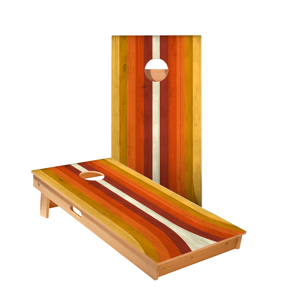 Retro Orange Curved Stripes Star Cornhole Boards