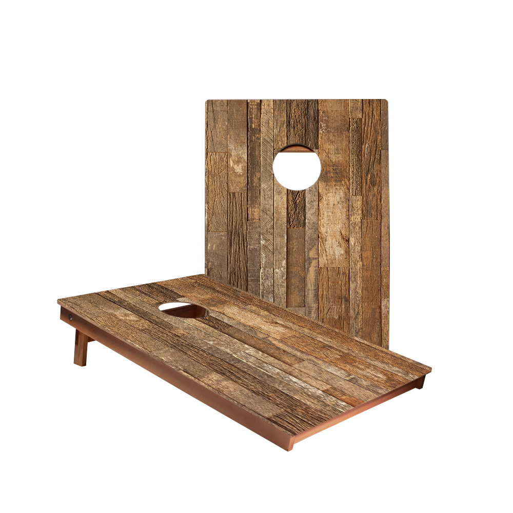 Rustic Wood Panel Backyard 2300 Cornhole Boards