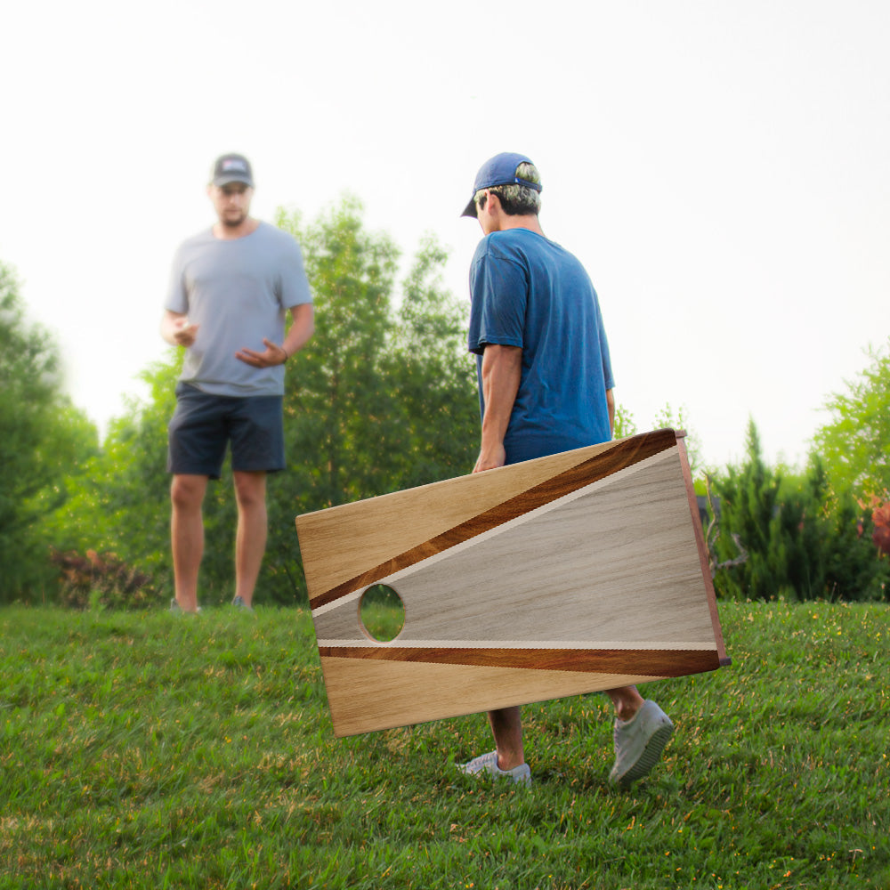 Natural & Gray Wood Triangle Sig Pro Cornhole Boards