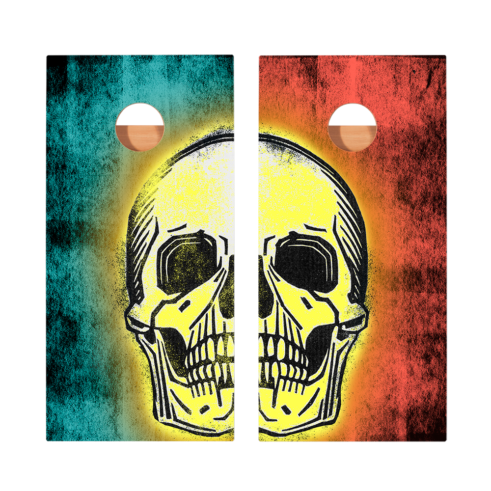 Teal And Red Skull Star Cornhole Boards